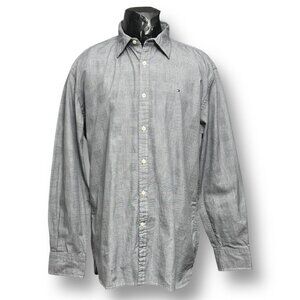 Tommy Hilfiger XL Gray Check Cotton Shirt Button-Up Custom Fit Preppy Minimalist